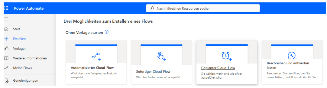 Screenshot: Neuen geplanten Cloud-Flow in Power Automate erstellen