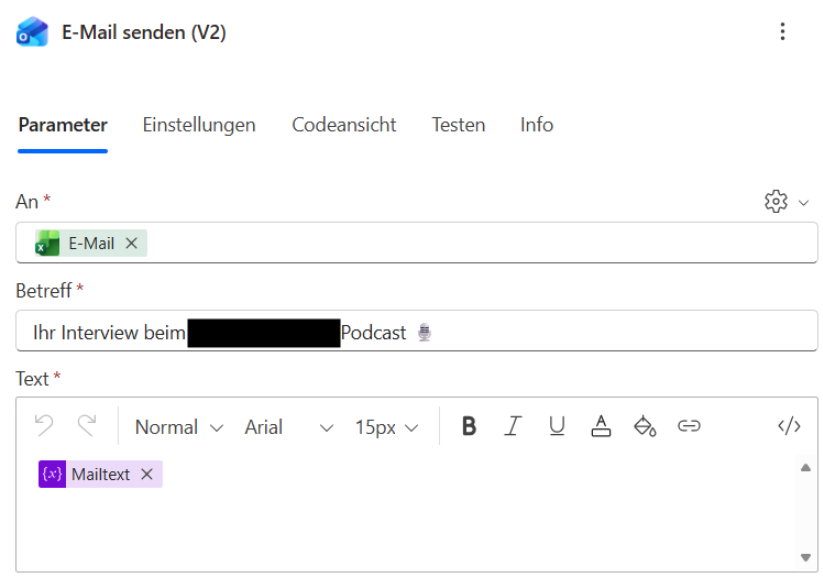 Screenshot: E-Mail-Modul in Power Automate einrichten